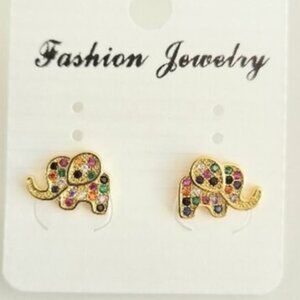 Elephant -Stud Earrings -SMALL- Multicolor Cubic Zirconia